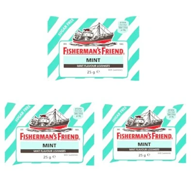 Abbildung von Zuckerfreie Minzsüßigkeit Fisherman&#039;s Friend Minze Zuckerfrei 3er Pack 3 x 25g Gesamtgewicht 75 Gramm