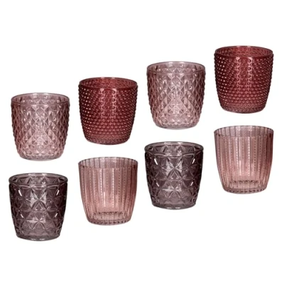 Abbildung von Levandeo® Teelichthalter, 8er Set Windlicht H7,5cm Glas Rosa Rot Teelichthalter Tischdeko