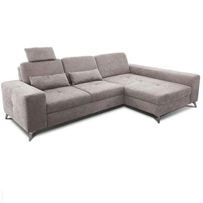 Abbildung von CAVADORE Ecksofa Bali / Trendige Sofaecke mit Longchair rechts &amp; Federkern Inkl. Sitztiefenverstellung, Kopfstütze Nierenkissen 286 x 92 176 Flachgewebe: Beigegrau