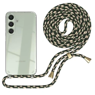 Abbildung von EAZY CASE Handykette kompatibel mit Samsung Galaxy S24 Kette zum Umhängen für Hülle Band aus Silikon stoßfeste transparente Handyhülle als Fallschutz in Grün Camouflage