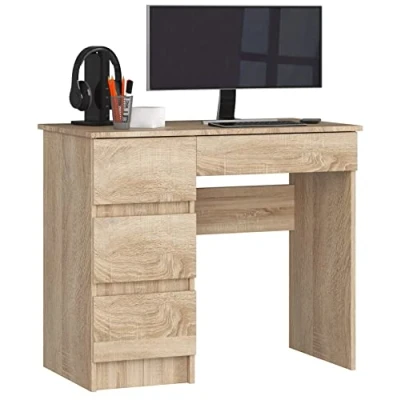 Abbildung von AKORD Computertisch Schreibtisch 4 Schubladen Komfort Hohe Qualität Solide Für Zuhause das Büro Ergonomie die Arbeit B90 x H77 T50 cm Sonoma Eiche