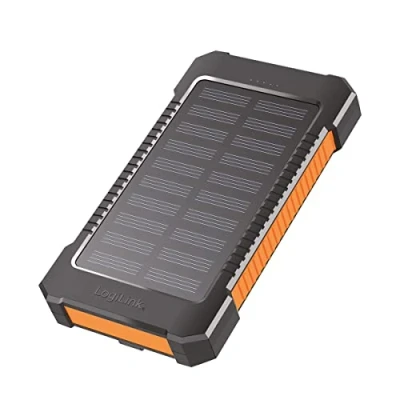 Abbildung von Solar Powerbank mit 8000 mAh, Taschenlampe, gleichzeitiges Aufladen von 2 Geräten (2X USB Typ A), schwarz orange