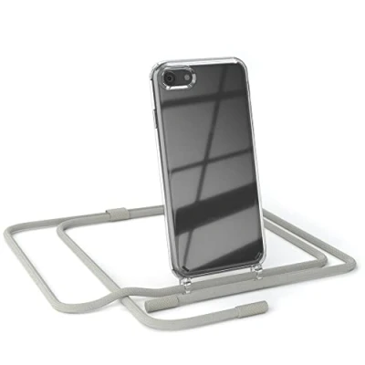 Abbildung von EAZY CASE kombinierbare Handyketten kompatibel mit iPhone SE (2022/2020) / 8/7, Transparente Silikon Hülle Umhängeband, abnehmbar durch abschraubbare Stücke, Schultergurt, Taupe