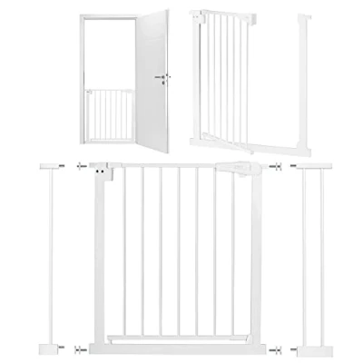 Abbildung von MoMi Baby Absperrgitter PAXI, Tür und Treppenschutzgitter 75 82 cm erweiterbar bis 103 cm, inkl. 2X Verlängerungsstücken 7 14 ohne Bohren, Weiß