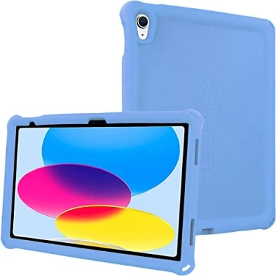 Abbildung von TECHGEAR Bumper iPad 10 Hülle Silikon [Kinderfreundlich] Stark Schutzhülle Weicher rutschfeste stoßfeste, Eckenschutz + Schutzfolie Kompatibel mit Apple 10. Generation 2022 (10,9) HELLBLAU