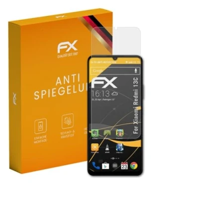 Abbildung von atFoliX Panzerfolie kompatibel mit Xiaomi Redmi 13C Schutzfolie, entspiegelnde und stoßdämpfende FX Folie (3X)