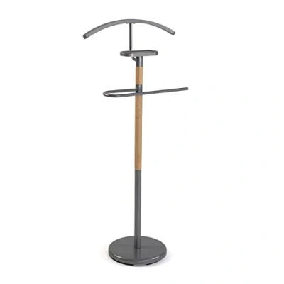 Abbildung von Versa Holstebro Moderner und multifunktionaler Herrendiener mit 2 Haken oder Aufhängern für Männer Damenkleidung, Maßnahmen (H x L B) 112 28,8 46,5 cm, Metall Holz, Farbe: Grau