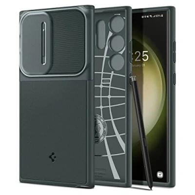 Abbildung von Spigen Optik Armor Hülle Kompatibel mit Samsung Galaxy S23 Ultra 5G Grün