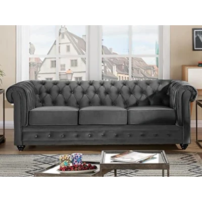 Abbildung von Vente unique Sofa 3 Sitzer Samt Anthrazit Chesterfield
