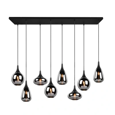 Abbildung von TRIO Leuchten Pendelleuchte, Leuchtmittel nicht inklusive, Pendelleuchte Glas 8 flammig Esstischlampe schwarz