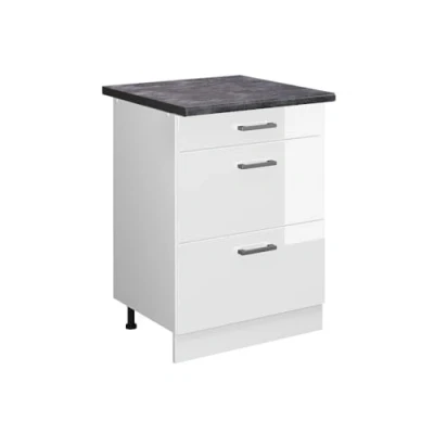 Abbildung von Vicco Küchenunterschrank R Line, Weiß Hochglanz/Weiß, 60 cm mit Schubladen, AP Anthrazit