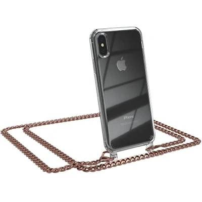 Abbildung von EAZY CASE Handykette kompatibel mit iPhone XS Max Handyhülle Metal Umhängeband und Ersatz Kordel schwarz, Handykordel Schutzhülle, Stylische Kette, Rose