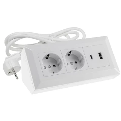 Abbildung von ChiliTec Steckdosenblock Ecksteckdose 2 Fach Schutzkontaktsteckdose USB A C PD mit 1,5m Kabel Weiß