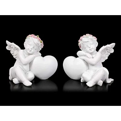 Abbildung von Engel Fantasy Figuren Putten mit Herz 2er Set Elfe, Fee, Skulptur, Statue, Schutz Engel, H 7+7,5 cm