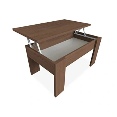 Abbildung von Dreaming Online 0 Höhenverstellbarer Couchtisch, Wohnzimmer oder Esszimmertisch, Maße: 90 cm (Breite) x 50 (Tiefe) 46 57 (Höhe), Holz, Walnuss, 46/57