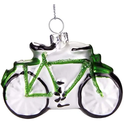 Abbildung von BRUBAKER Christbaumschmuck Mundgeblasene Weihnachtskugel Grünes Fahrrad, sportlicher Weihnachtsschmuck Anhänger aus Glas, handbemalt 7 cm
