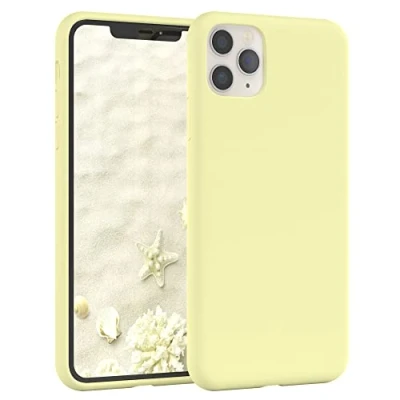 Abbildung von EAZY CASE Premium Silikon Handyhülle kompatibel mit iPhone 11 Pro Max, Slimcover Kameraschutz und Innenfutter, Silikonhülle, Schutzhülle, Bumper, Handy Case, Hülle, Softcase, Blassgelb, Gelb