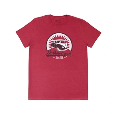 Abbildung von BRISA VW Collection Volkswagen T Shirt Unisex Kurzarm mit T1 Bulli Bus Motiv in Baumwolle (Vintage Loge/Rot/Größe XXL)