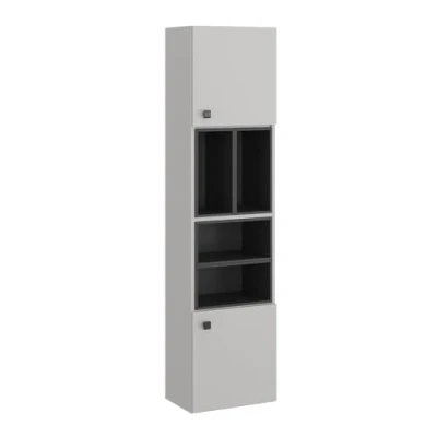 Abbildung von Vicco Hochschrank Gerta, Grau/Schwarz, 37.5 x 150 cm mit Tür und offenen Fächern