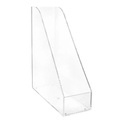 Abbildung von MAUL Stehsammler aus Acryl Schreibtisch Organizer für Papier, Block und Zeitschriften bis DIN A4 Standsicherer, eleganter Zeitschriftensammler Büro, Regal Glasklar