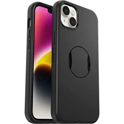 Abbildung von OtterBox OtterGrip Symmetry Hülle für iPhone 14 Plus MagSafe, Sturzsichere, schützende mit eingebautem Griff, 3X Antimikrobieller Schutz, Schwarz