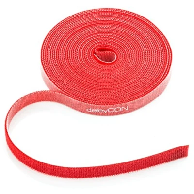 Abbildung von deleyCON 5m Klett Kabelbinder Klettband Klettbandrolle 10mm Breit Kabelmanagement Kabelorganizer Klettkabelbinder Klettverschluss zuschneidbar Rot
