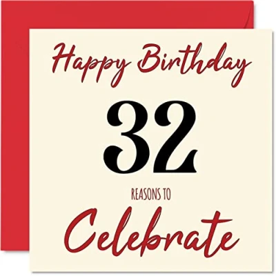 Abbildung von Stuff4 Lustige Geburtstagskarte zum 32. Geburtstag für Männer und Frauen Reasons To Happy Birthday Karte Vater, Mutter, Sohn, Tochter, Bruder, Schwester, Onkel, Tante, Cousin, 145 mm x