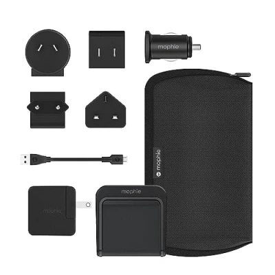 Abbildung von Mophie &#039;Charge Stream&#039; QI Ladegerät, kabelloser Reiselader, Global Travel Kit, Schwarz