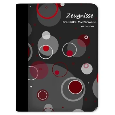 Abbildung von CreaDesign, Kinder Zeugnismappe personalisiert mit Namen, Zeugnis Mappe Kreise Rot, DIN A4, 26,7 x 32,7 1 cm, Rücken schwarz
