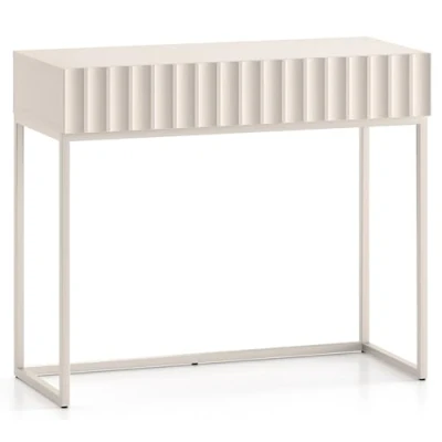 Abbildung von Selsey Schminktisch Makeup Tisch Frisiertisch Kosmetiktisch 91 cm Push to Open Mit Gerillten Fronten Hellbeige Derriva
