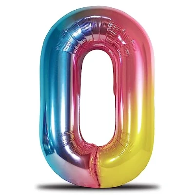 Abbildung von envami® Luftballon Geburtstag XXL Regenbogen Rainbow Riesen Folienballon in 40&quot; 101cm Geburtstagsdeko Ballon Zahl Deko zum fliegt mit Helium (Zahl 0)