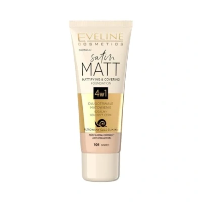 Abbildung von Eveline Cosmetics Satin Matt Mattierende und deckende Gesichtsgrundierung, 30 ml, Nr. 103 Natural
