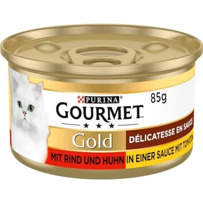 Abbildung von GOURMET PURINA Gold Délicatesse en Sauce Katzenfutter nass, mit Rind und Huhn, 12er Pack (12 x 85g)