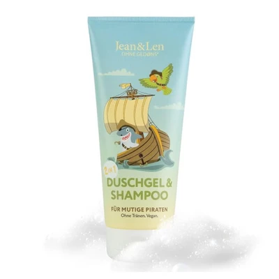 Abbildung von Jean &amp; Len 2in1 Duschgel Shampoo für mutige Piraten ein samtweiches Hautgefühl und geschmeidige Haare, ohne Brennen in den Augen, fruchtiger Duft, Kinder, vegan, 200 ml