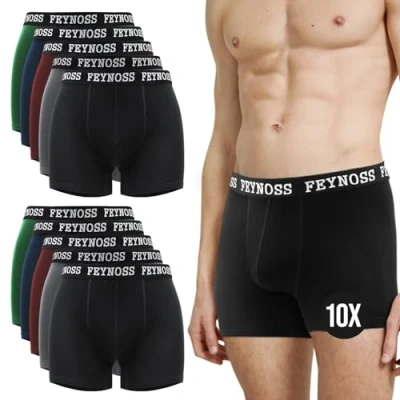 Abbildung von feynoss Boxershorts Herren 10er Pack,Unterhosen Männer,Herren Unterhosen,Boxershorts Baumwolle,fünf Farben,L