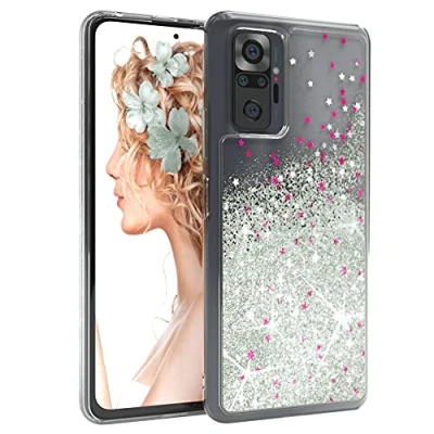 Abbildung von EAZY CASE Hülle kompatibel mit Xiaomi Redmi Note 10 Pro Schutzhülle Flüssig Glitzer, Handyhülle, Schutzhülle, Back Cover Glitter Flüssigkeit, TPU/Silikon, Transparent/Durchsichtig, Silber