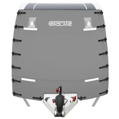 Abbildung von GADLANE Wohnwagen Abdeckung Vollständige Frontabdeckung mit hoher Sichtbarkeit LED Leuchten und reflektierenden Streifen, wasserdichte Schutzhülle (Grau)