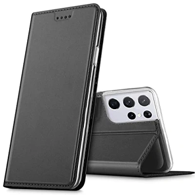 Abbildung von Verco Handyhülle für Samsung Galaxy S21 Ultra, Premium Handy Flip Cover Ultra Hülle 5G [integr. Magnet] Book Case PU Leder Tasche, Schwarz