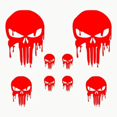 Abbildung von AUTODOMY Schädel Skull Geschmolzen Aufkleber Paket 8 Stück Punisher für Auto oder Motorrad (Rot)