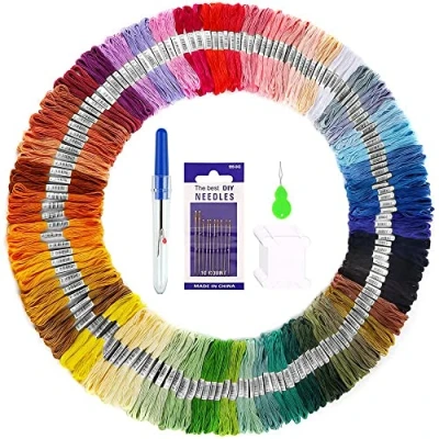 Abbildung von Newaner Stickgarn Set, zum selber sticken Baumwollgarn für Stickbilder, Armbänder, Basteln(150 Farben)