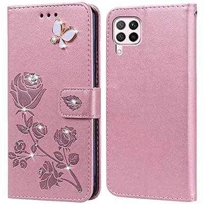 Abbildung von PKQTOP Hülle für Huawei P40 Lite 4G Handyhülle,Klappbar Tasche Case,Standfunktion,Kartenfach,Silikon Bumper,Stoßfeste Schutzhülle Cover