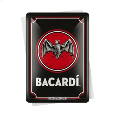 Abbildung von Nostalgic Art Retro Blechpostkarte, 10 x 14 cm, Bacardi Logo Black Geschenk Idee als Bar Zubehör, Postkarte aus Metall, Mini Blechschild Grußkarte