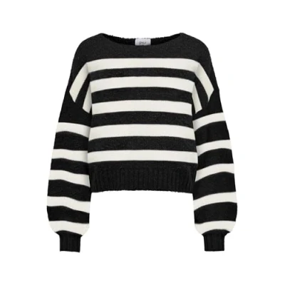 Abbildung von ONLY Onlaya LIFE LS Boatneck CC Strickpullover, Damen, Größe: Large, Black stripes/cloud dancer