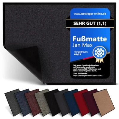 Abbildung von Jan Max Schmutzfangmatte 8 Farben Fußmatte mit 2900g/m2 PP Twisted Heatset Faser 2,4l/m2 Feuchtigkeitsaufnahme Sauberlaufmatte Anthrazit 80 x 120 cm