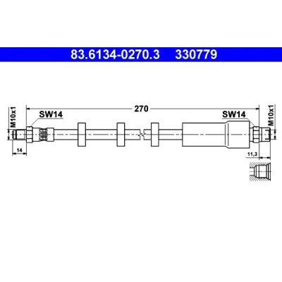Abbildung von ATE 83.6134 0270.3 Bremsschläuche 270 M10x1 VOLVO: V70 I, 850 Kombi