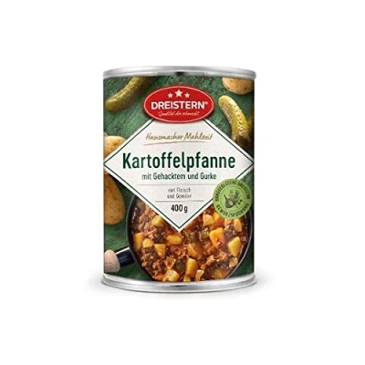 Abbildung von Dreistern Hausmachermahlzeit Kartoffelpfanne mit Gehacktem+Gurke 4x400gr Dose