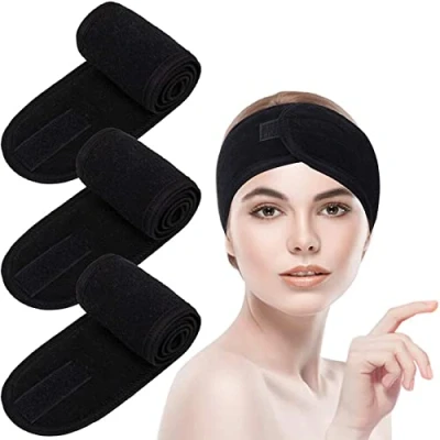 Abbildung von 3 Stück Haarband für Make Up,Kosmetik Haarband,Kosmetik Stirnband Frottee,Verstellbare Haarschutzband mit Klettverschluss, Duschen,Make Up(Schwarz)