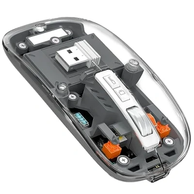 Abbildung von MAGIC REFINER HXSJ Kabellose Maus Bluetooth, 2,4GHz+Bluetooth 5.0 Funkmaus Wiederaufladbare Leise Ultra Slim 2400DPI, Gaming Transparente, Akkuladestand Sichtbar, für Laptop/PC/Mac/Tablet, Grau