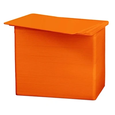 Abbildung von Karteo Plastikkarten blanko orange [100 Stück] Blankokarten EC Kartenformat für Ausweise Dienstausweise und Bankkarten Gesundheitskarten
