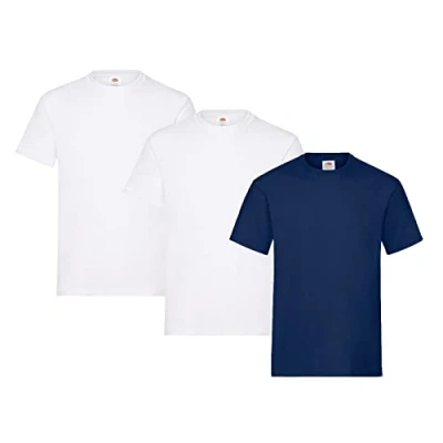 Abbildung von Fruit of the Loom Herren Heavy T Shirt 3er Pack, 2 x weiß, 1 Marineblau und HL Kauf Notizblock, 3XL